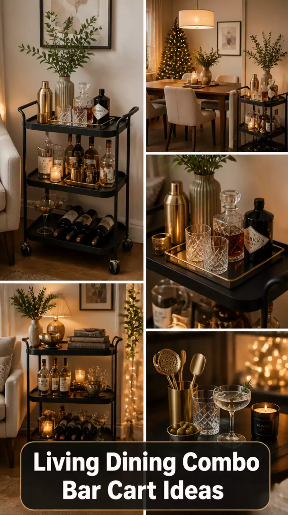 Living Dining Combo Bar Cart in Matte Black That Doubles as a Serving Station