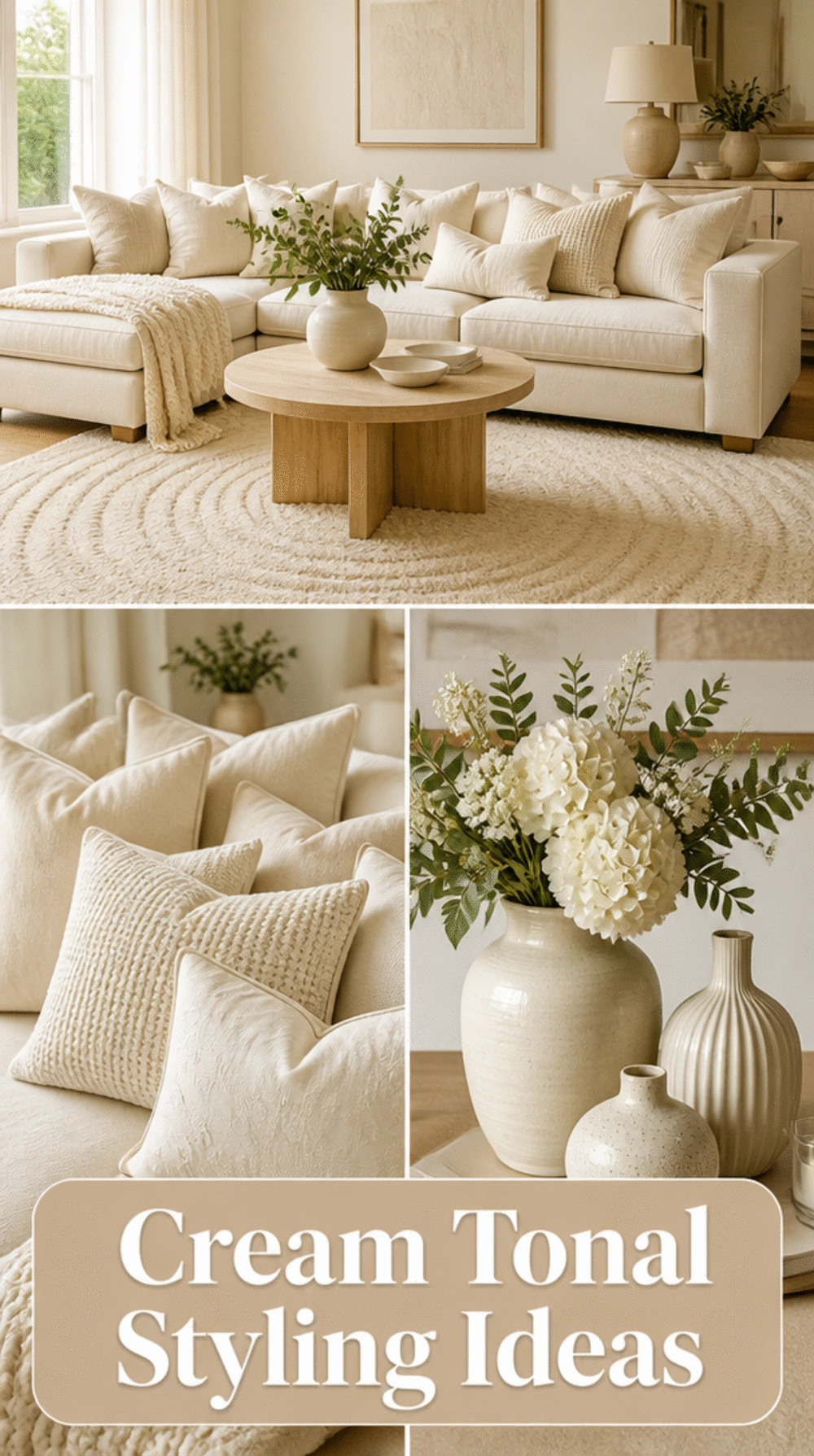 Small Living Room All-Cream Tonal Styling With Varied Textures That Makes a Tiny Space Feel Rich