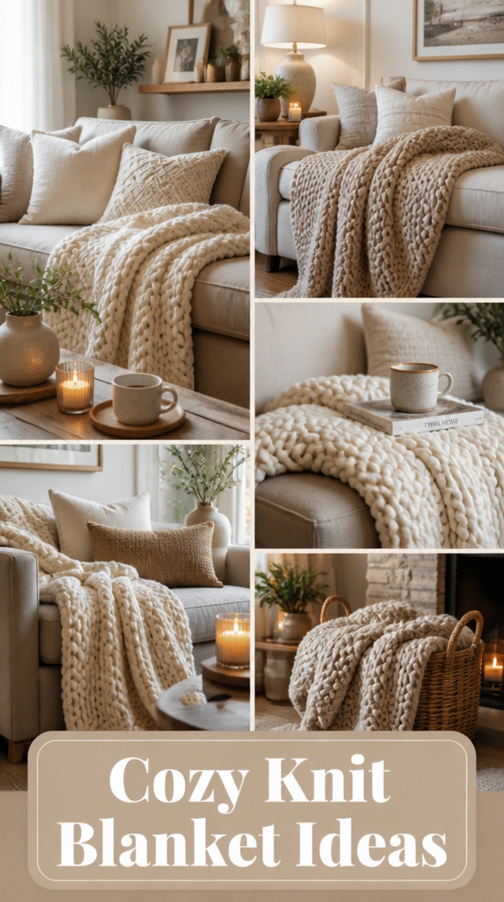 Living Room Chunky Knit Throw Blanket in Cream That Layers Warmth in a Small Space
