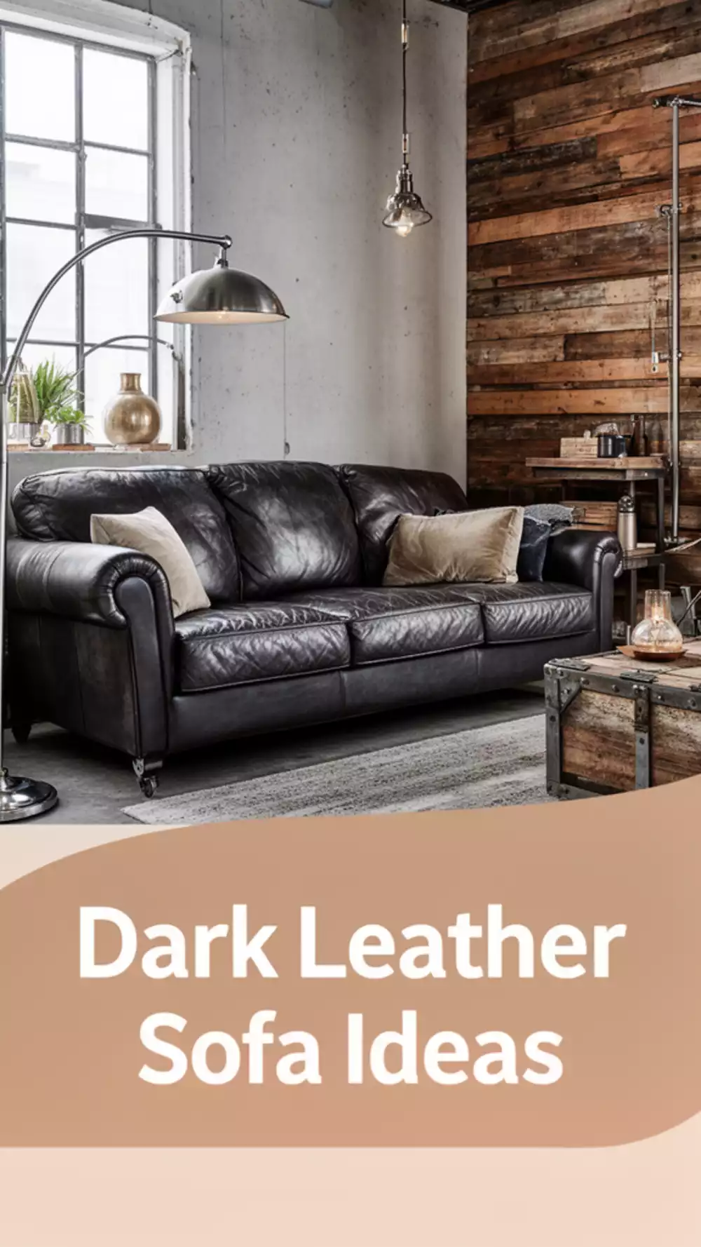 Living Room Dark Leather Sofa in a Small Industrial Space That Anchors the Whole Compact Room
