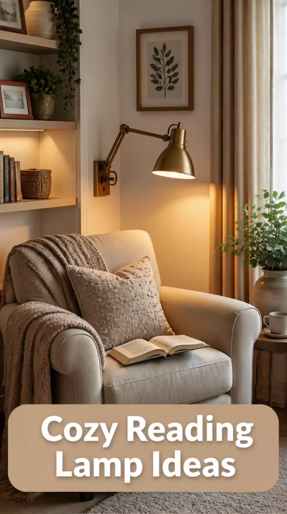 Living Room Swing Arm Wall Lamp Over a Reading Chair That Saves Space in a Small Nook