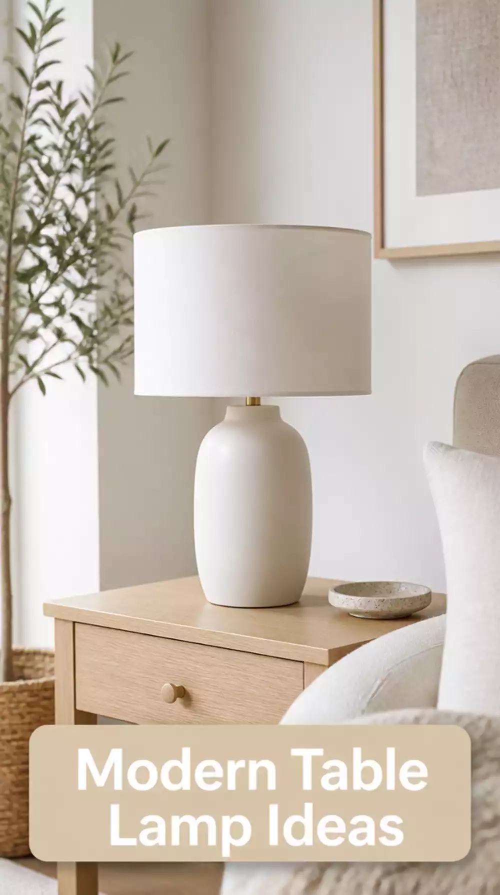 Living Room Ceramic Table Lamp in Matte White for a Calm Minimal Small Space Corner
