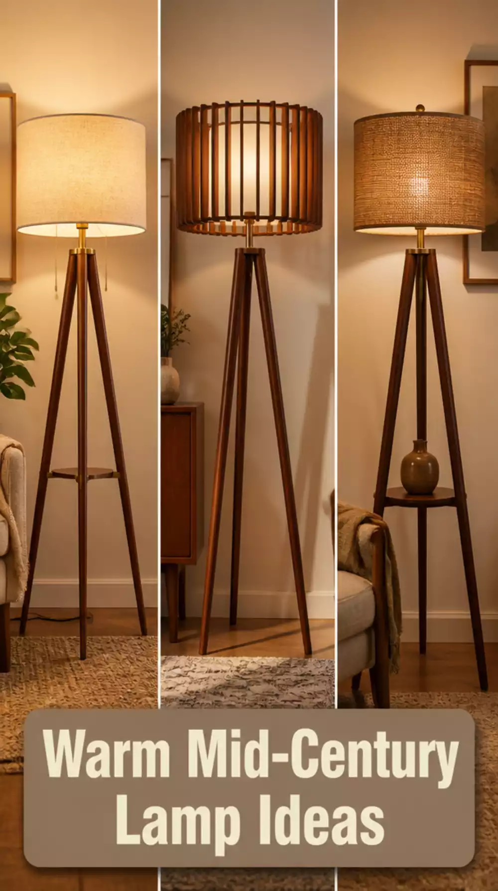 Living Room Tripod Floor Lamp in Dark Walnut for a Warm Mid-Century Small Space Corner