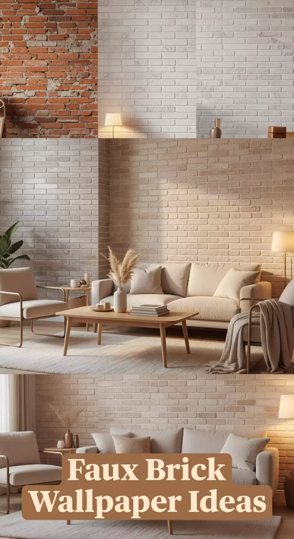 Small Living Room Faux Exposed Brick Wallpaper That Gives a Tiny Flat an Industrial Feel