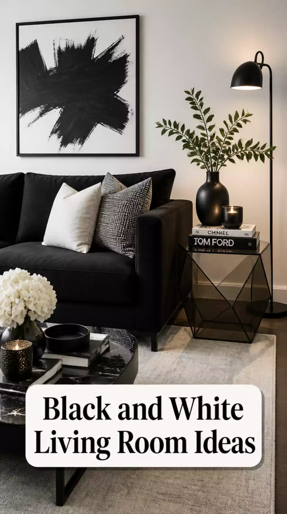 Small Living Room White Wall With a Black Sofa That Creates Clean Contrast in a Tiny Space