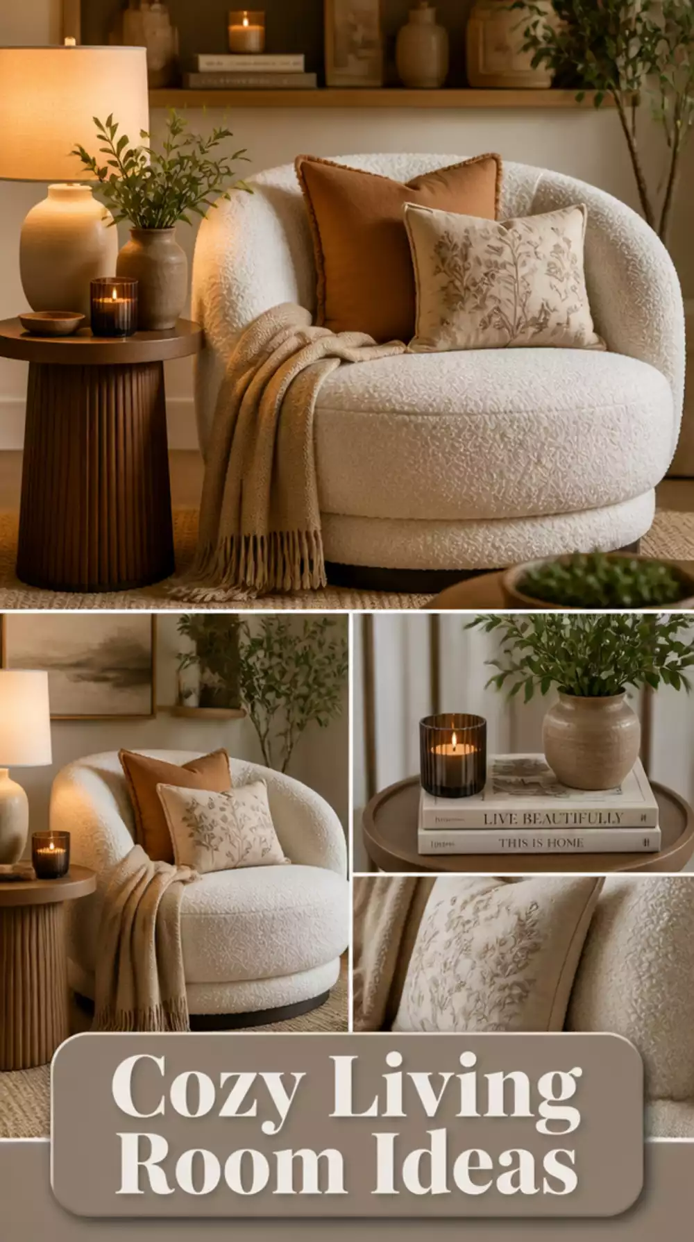 Living Room Boucle Accent Chair in Soft Cream for a Cozy Tiny Corner