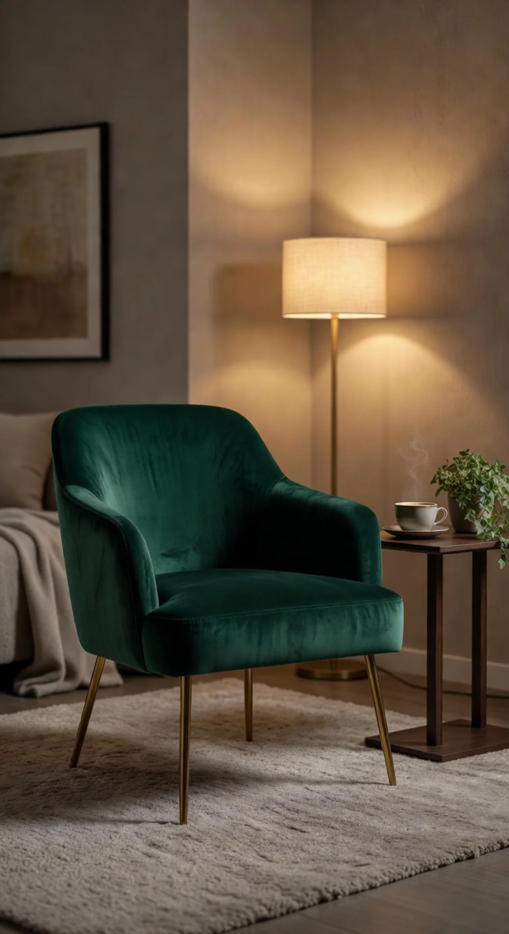 Living Room Angled Accent Chair in a Small Awkward Corner That Makes the Space Feel Intentional