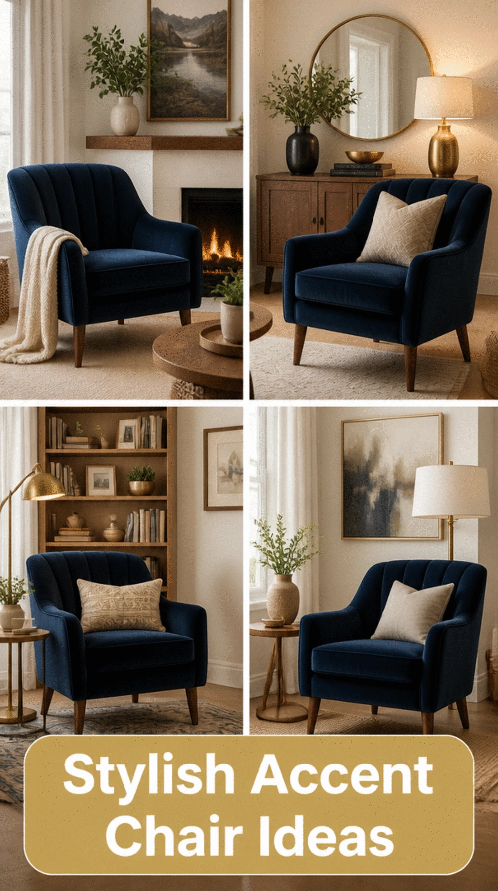 Living Room Indigo Blue Velvet Accent Chair in a Small Space That Anchors a Pale Compact Room