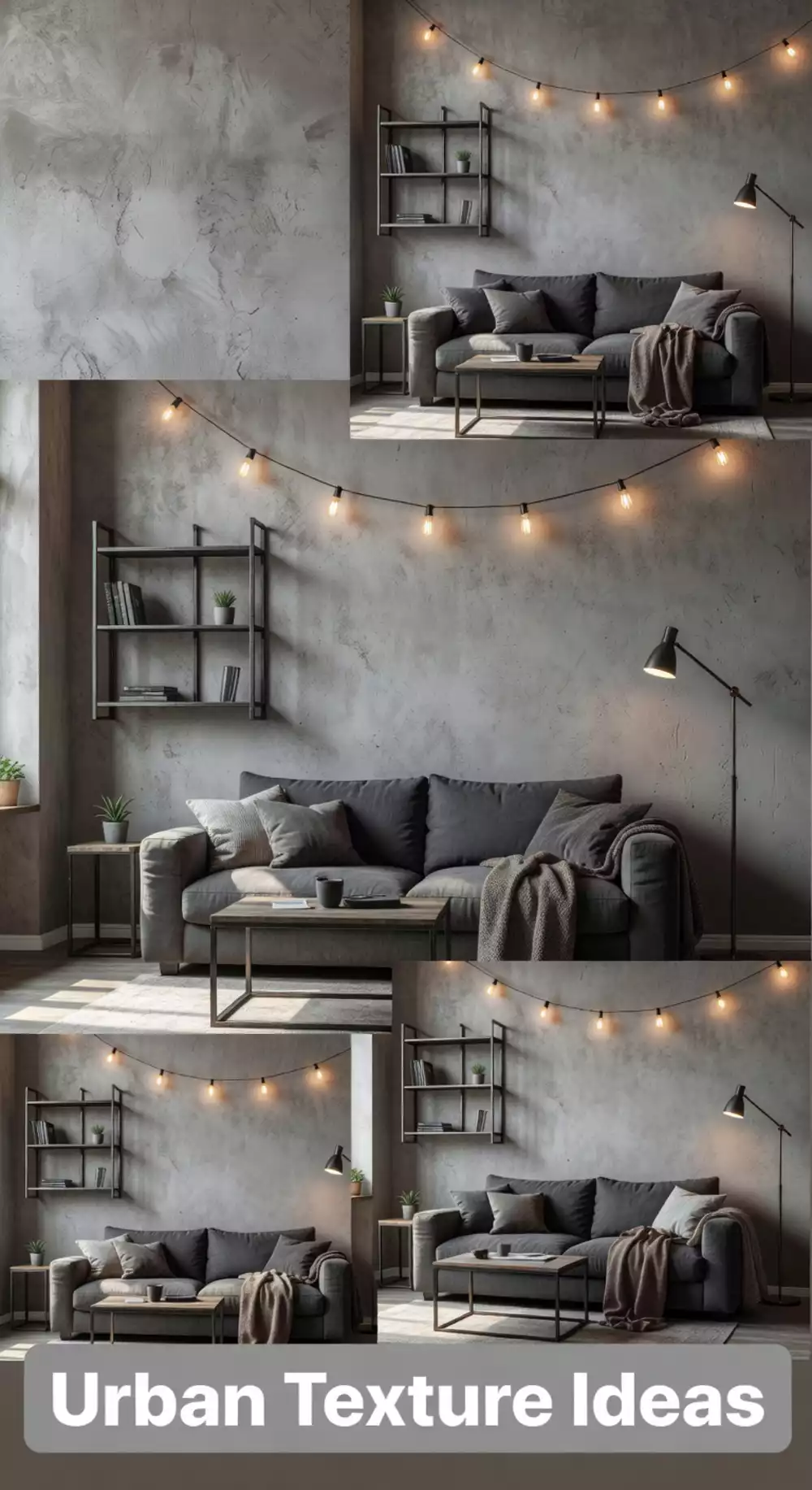 Small Living Room Concrete-Effect Paint on One Wall That Adds Urban Texture to a Tiny Space