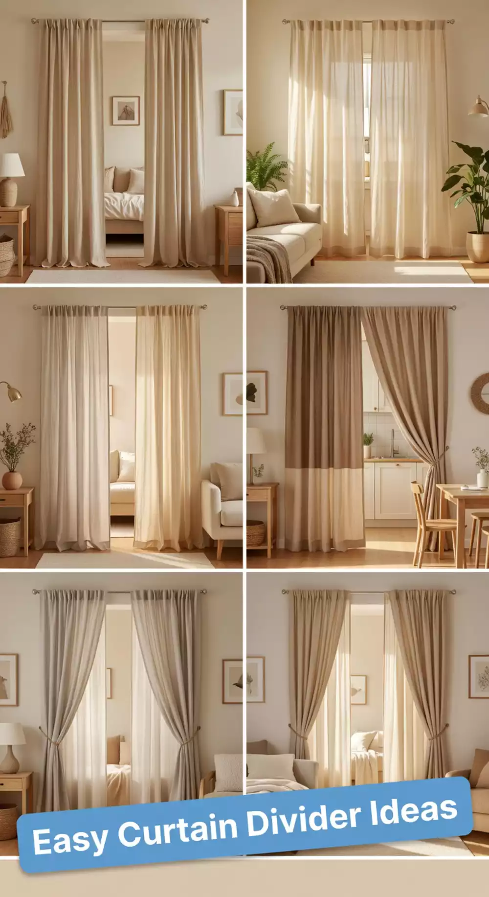 Living Room Tension Rod Curtain Divider in a Small Rented Space That Installs in Minutes