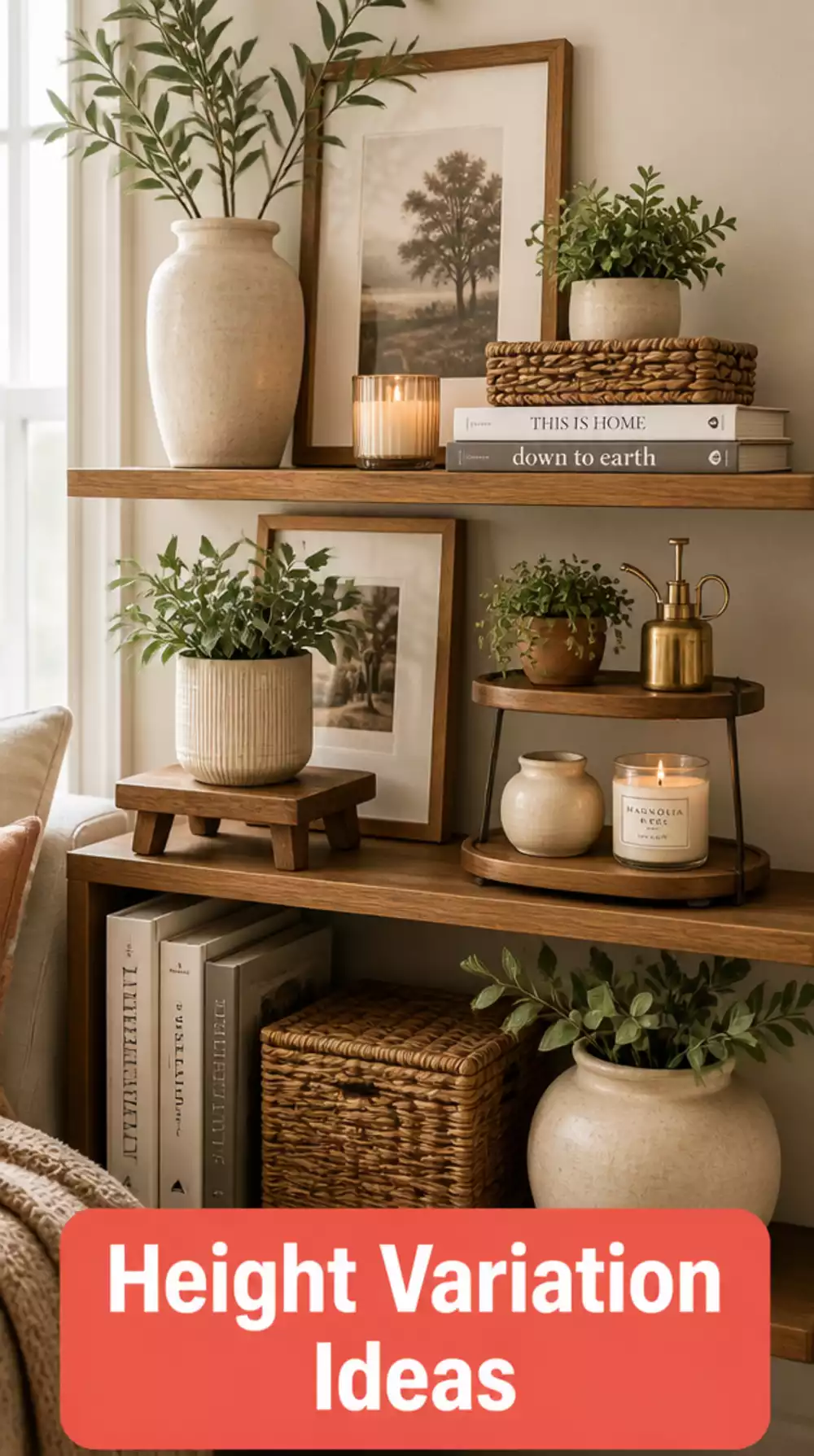Living Room Open Shelf Height Variation Trick in a Small Space That Makes a Tiny Display Feel Dynamic
