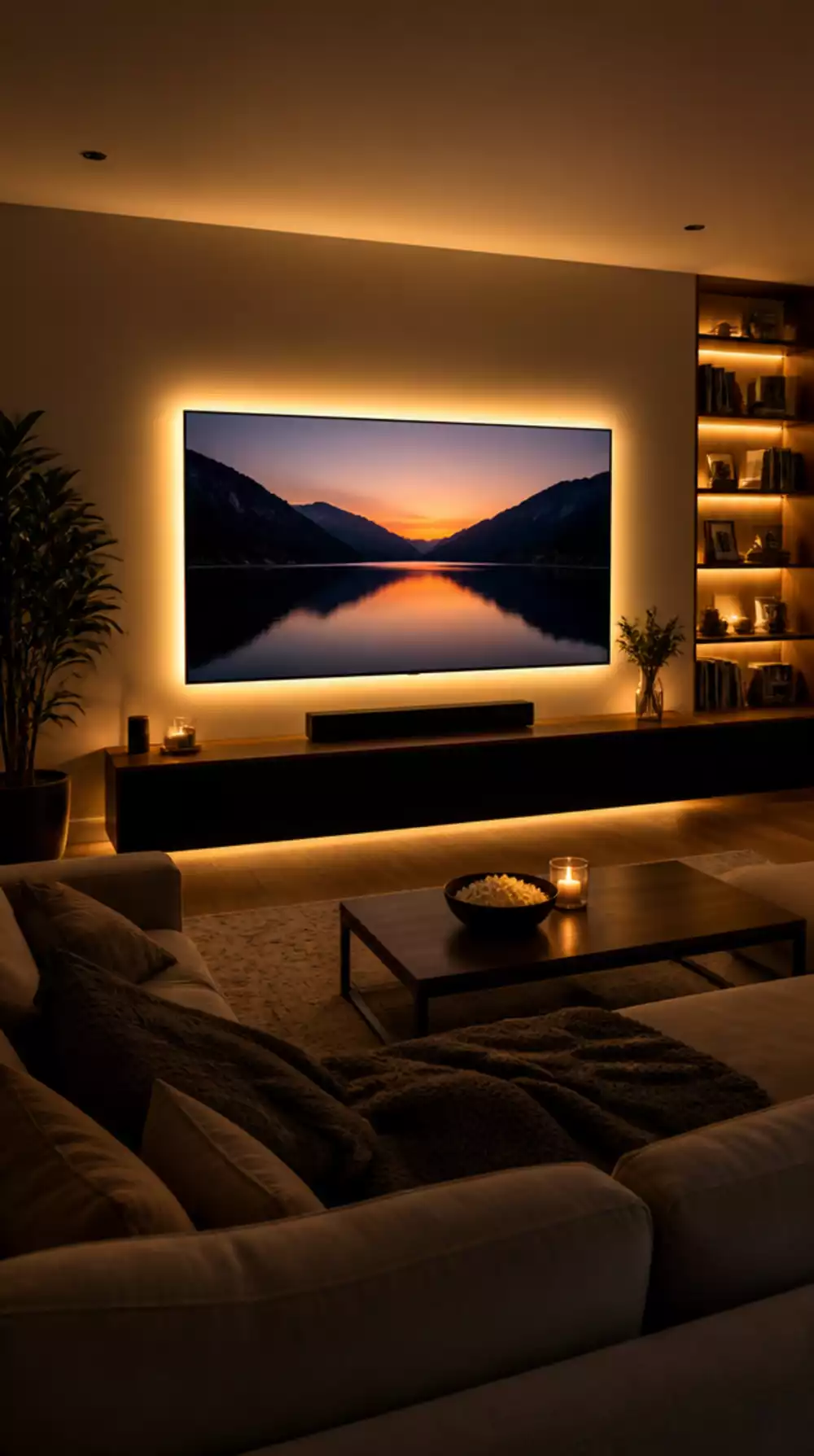 Living Room Bias Lighting Strip That Reduces Eye Strain in a Small Dark Space