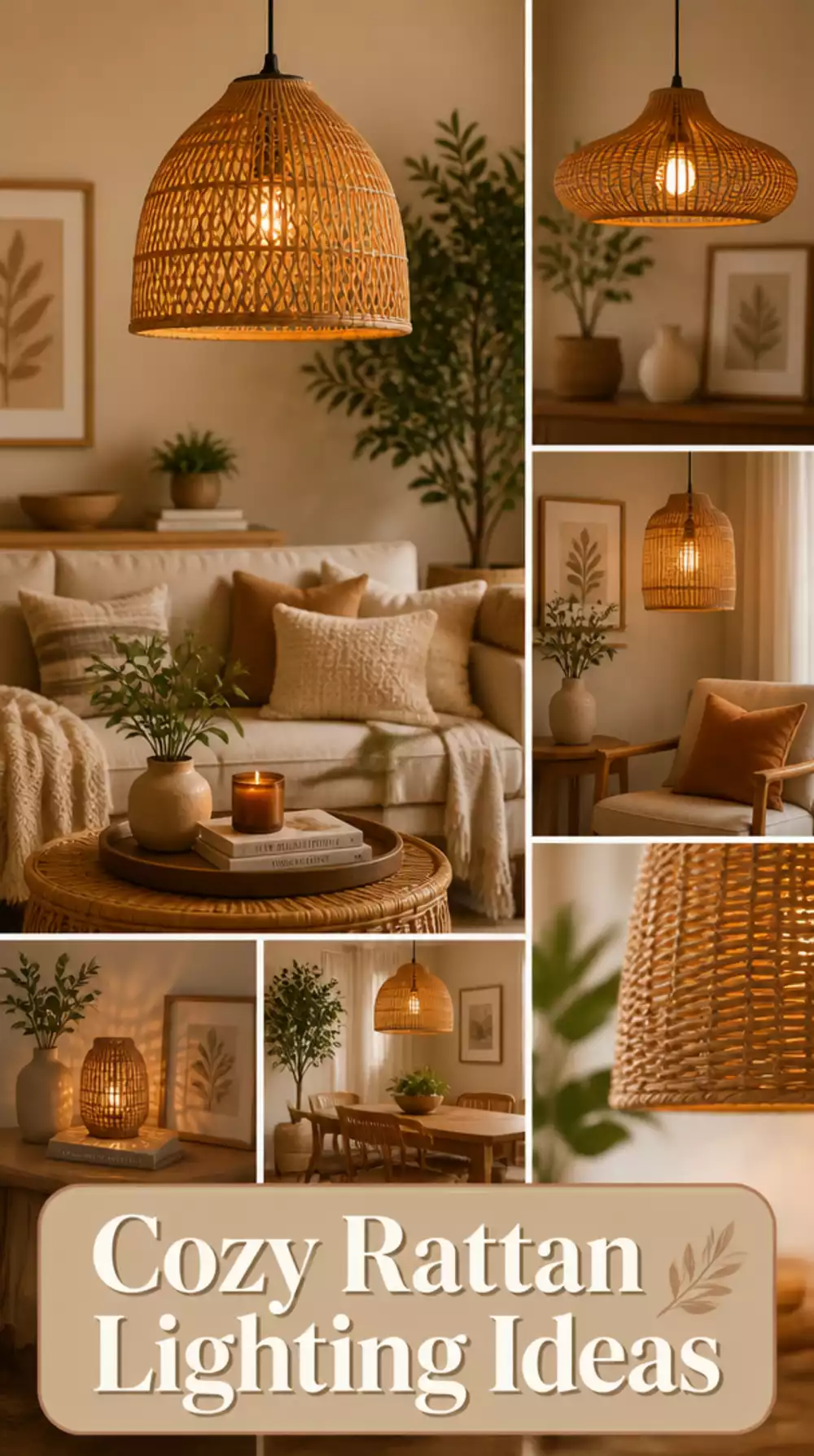 Living Room Statement Pendant in Woven Rattan for a Cozy Small Space Ceiling