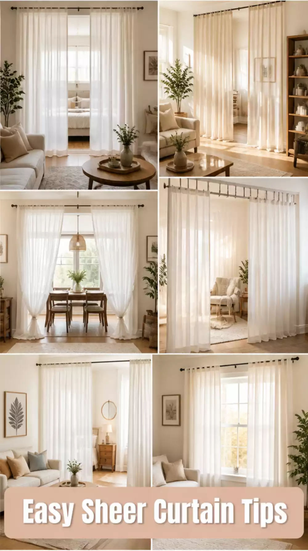Living Room Sheer Curtain Panel on a Track That Divides a Small Open-Plan Space Softly