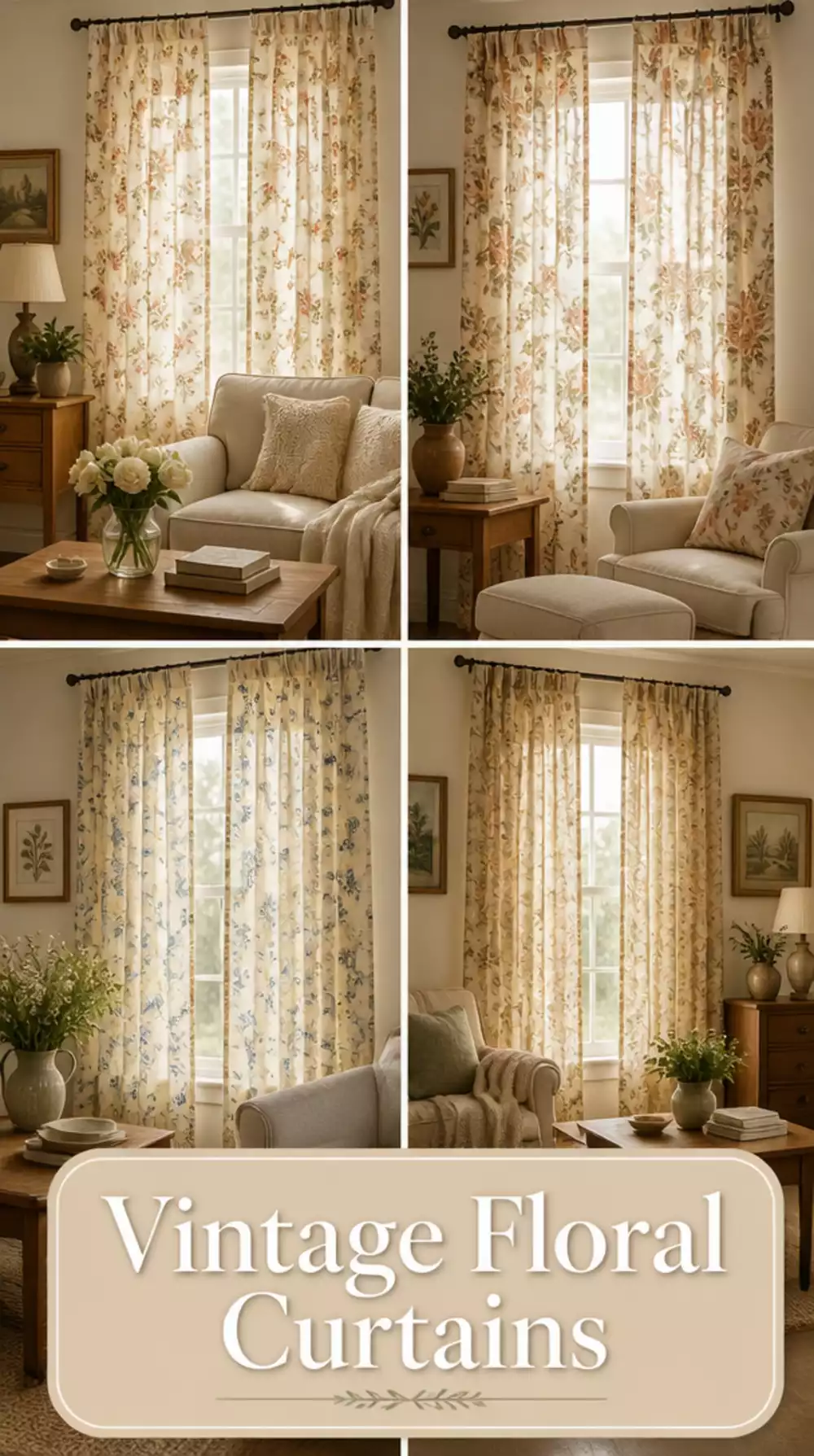 Living Room Vintage-Style Floral Print Curtain in a Small French Country Space That Softens the Window