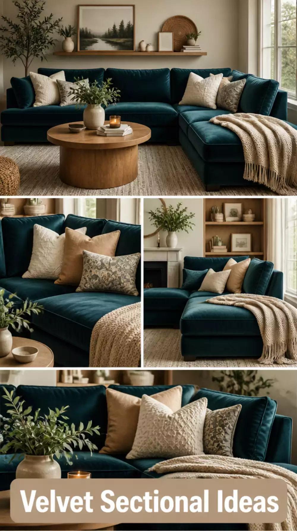 Living Room Velvet Sectional in Deep Teal for a Small Space Wow Effect