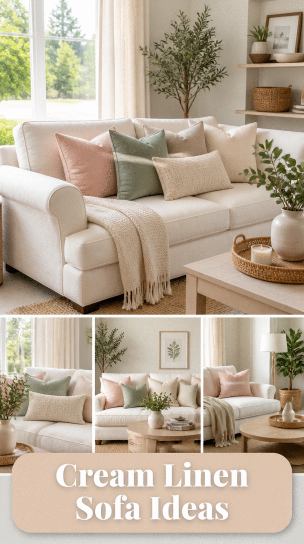 Living Room Cream Linen Sofa That Opens Up a Small Compact Apartment Layout