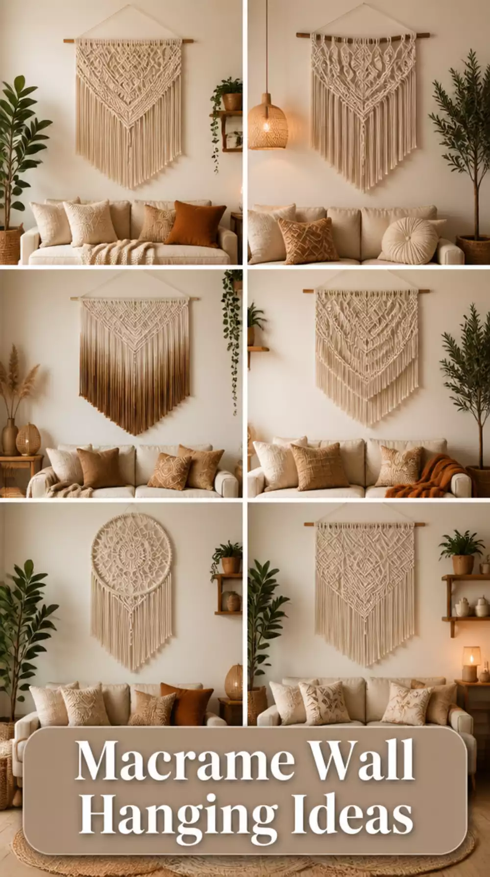 Living Room Macrame Wall Hanging Above the Sofa for a Warm Small Boho Look
