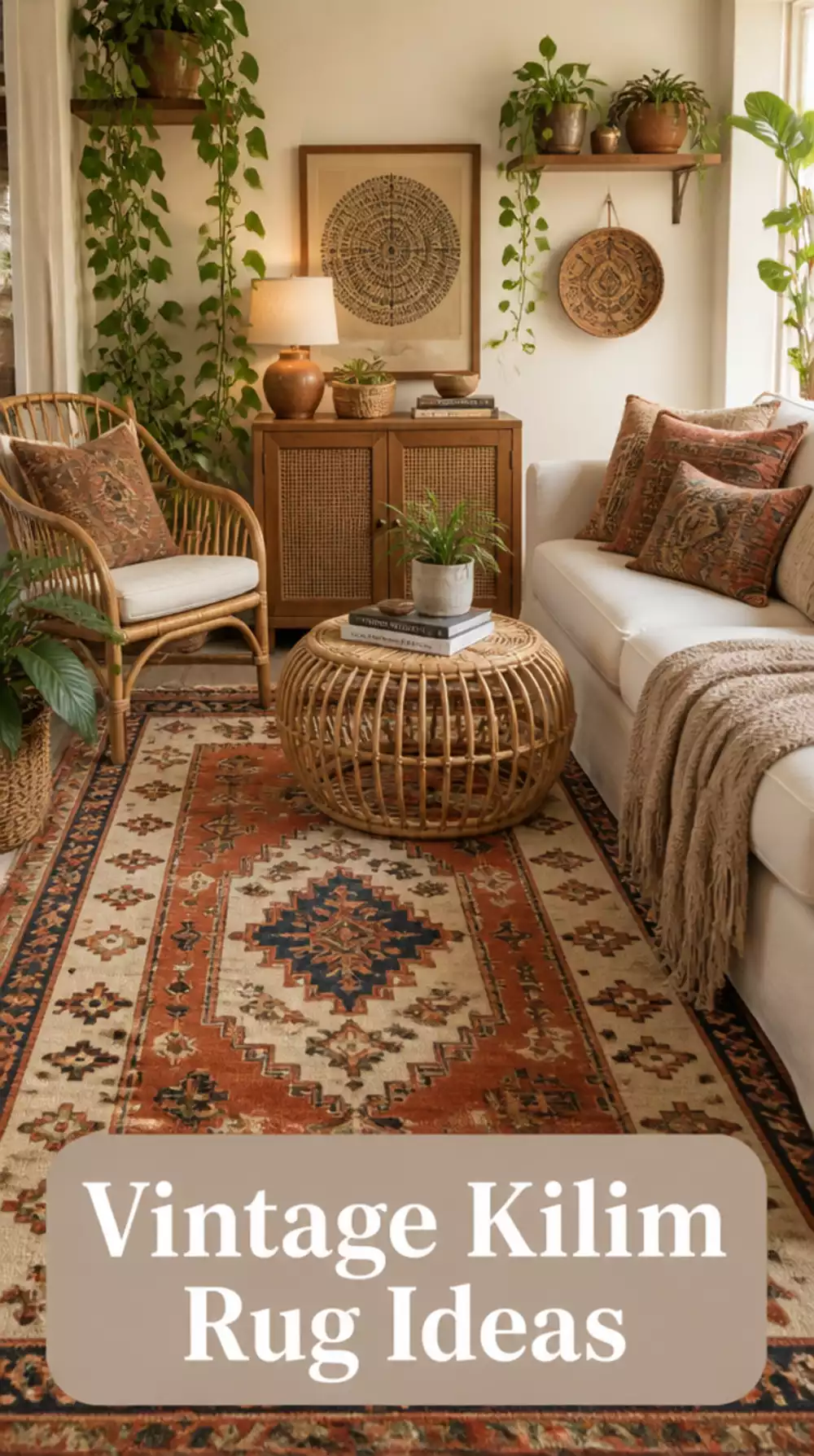 Why One Vintage Kilim Rug Completely Changes the Feel of a Tiny Boho Living Room