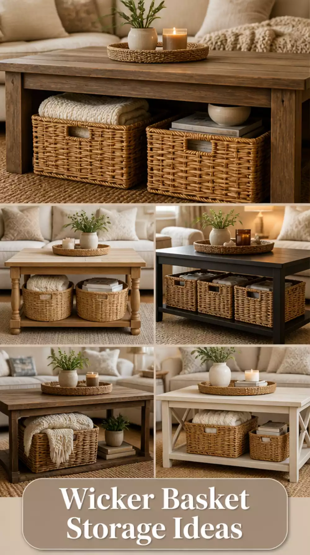 Small Living Room Wicker Basket Under the Coffee Table for Warm Storage
