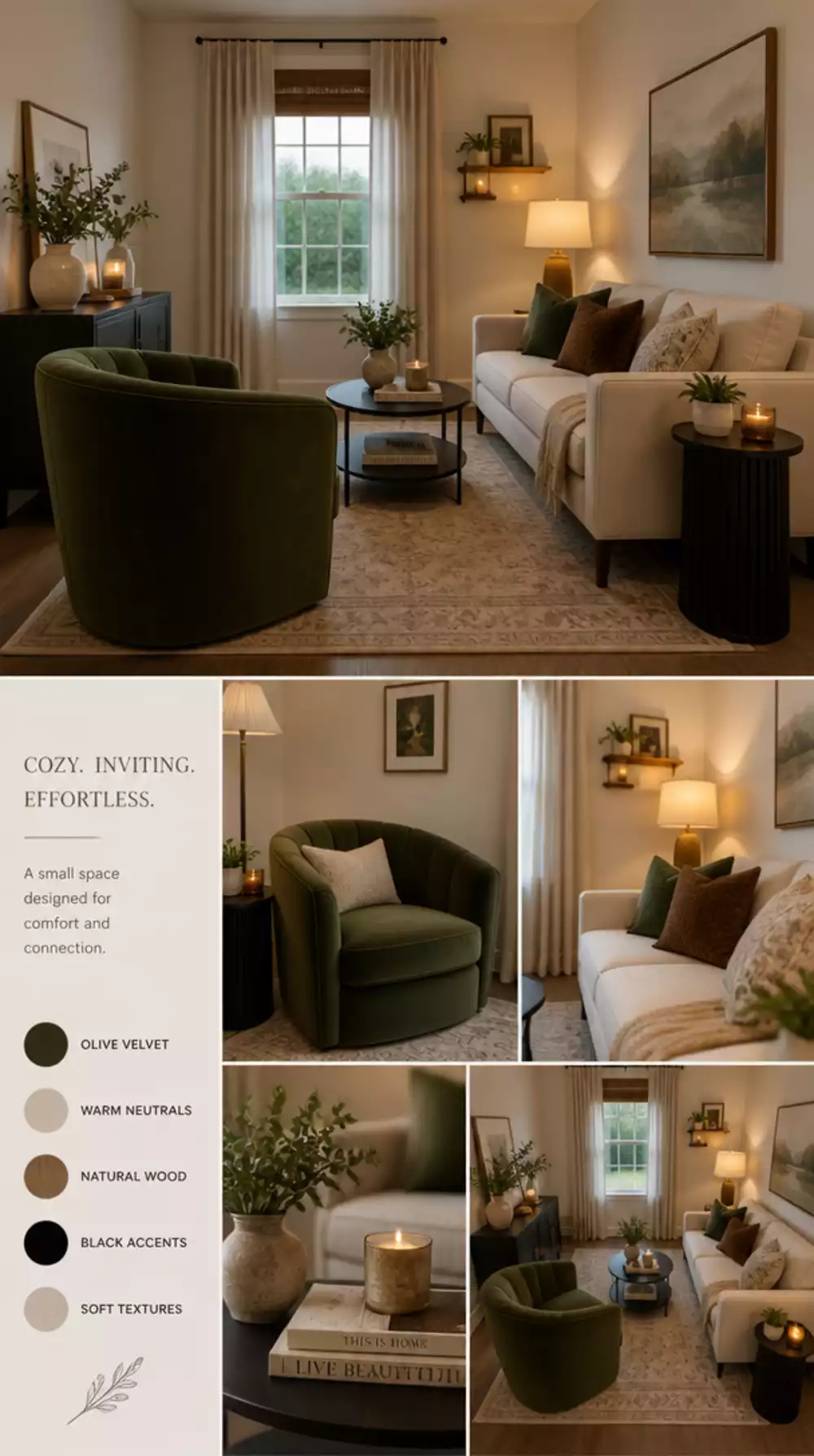 Small Living Room Face-to-Face Sofa and Armchair Setup That Makes a Tiny Space Feel Sociable
