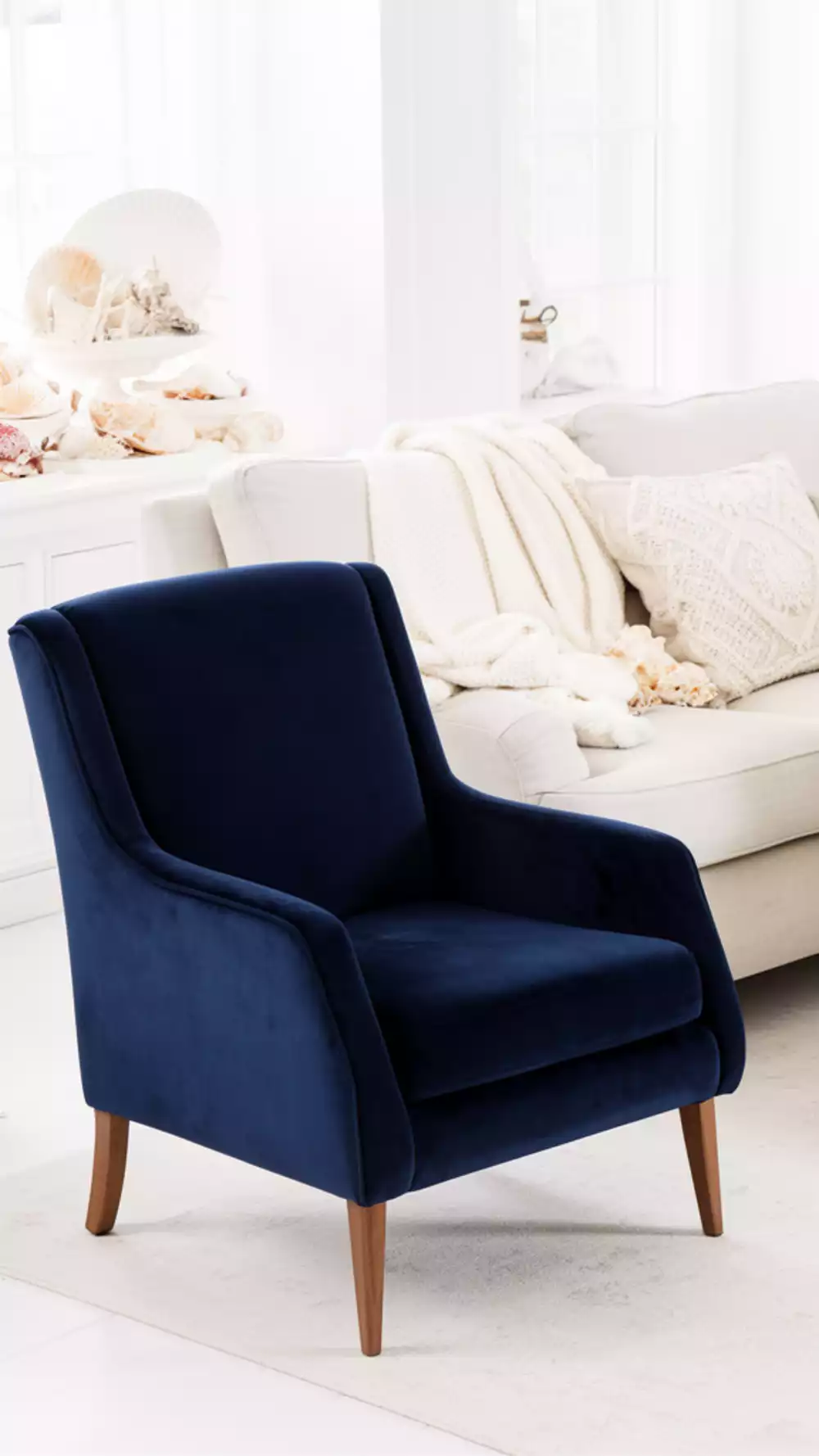 Classic Navy Velvet Accent Chair for Coastal Living Room