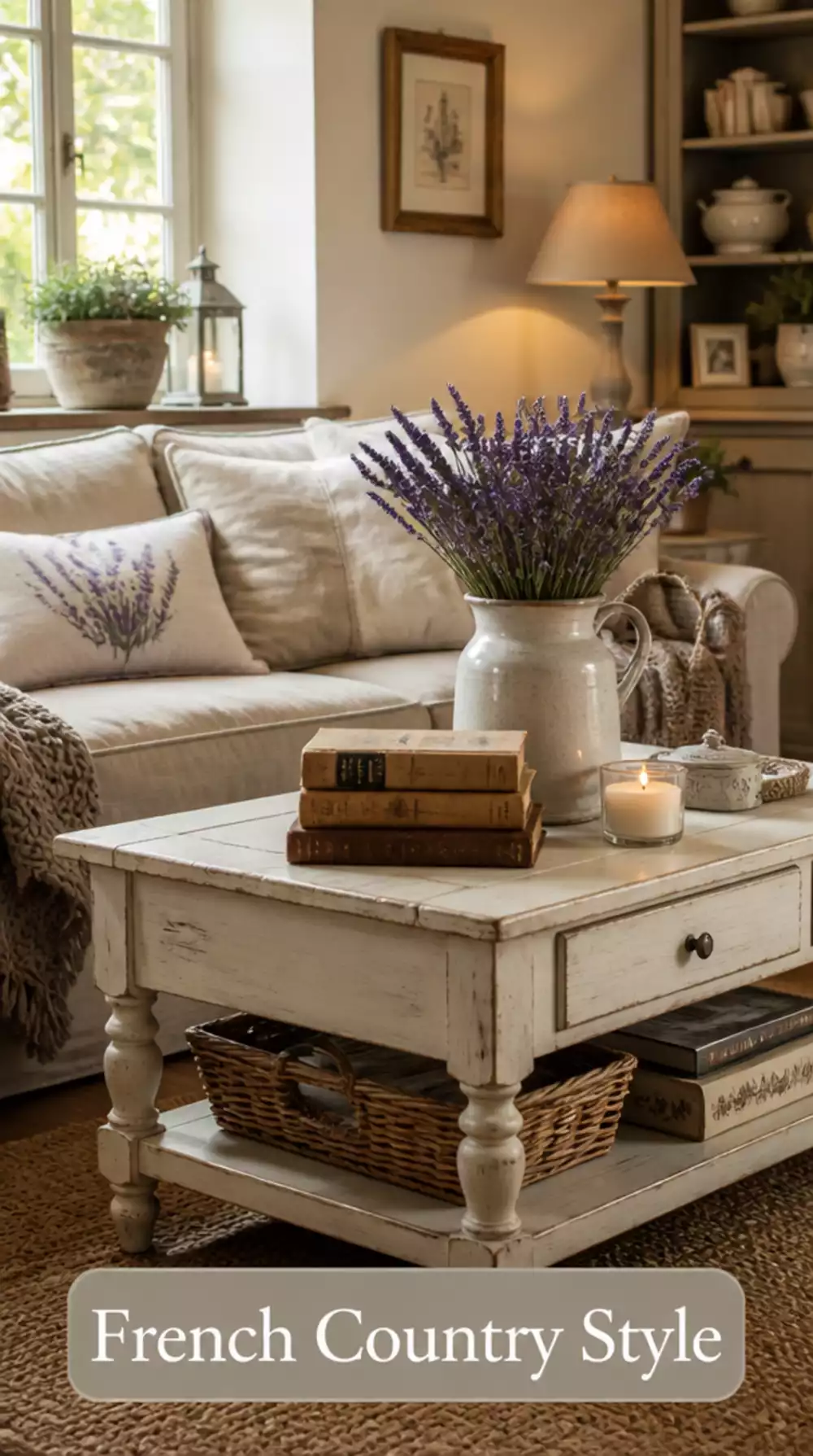Distressed White Coffee Table French Country Living Room