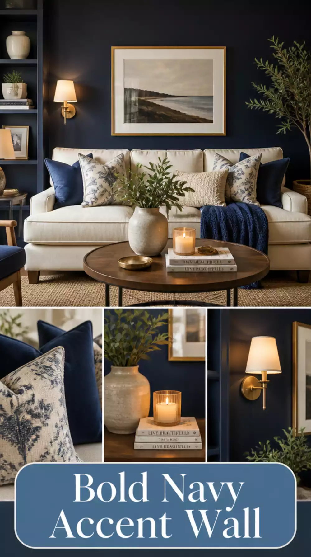 Small Living Room Inky Navy Accent Wall That Makes a Tiny Room Feel Taller and Bolder