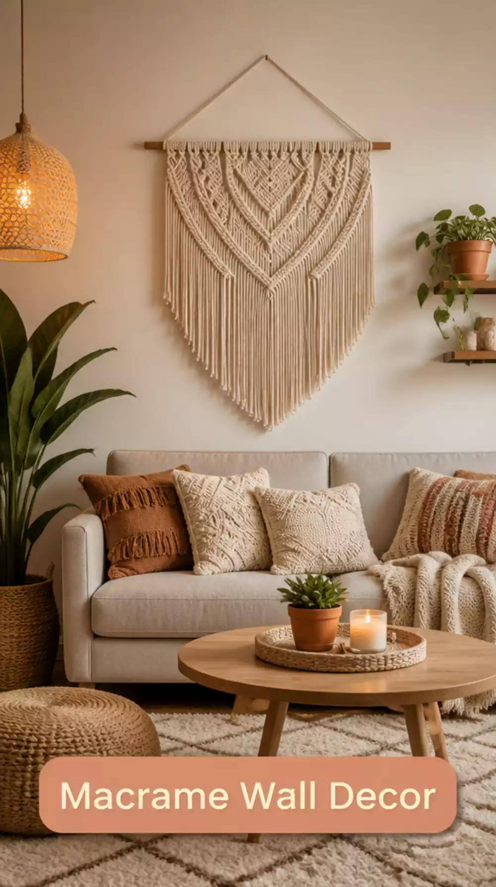 Living Room Macrame Wall Hanging Adds Texture to Small Spaces