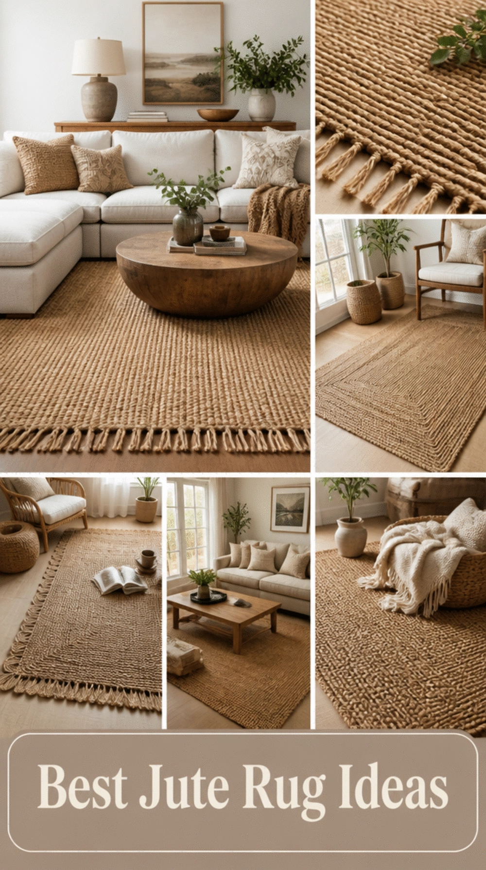 Living Room Jute Area Rug With a Woven Fringe That Grounds a Small Textured Space