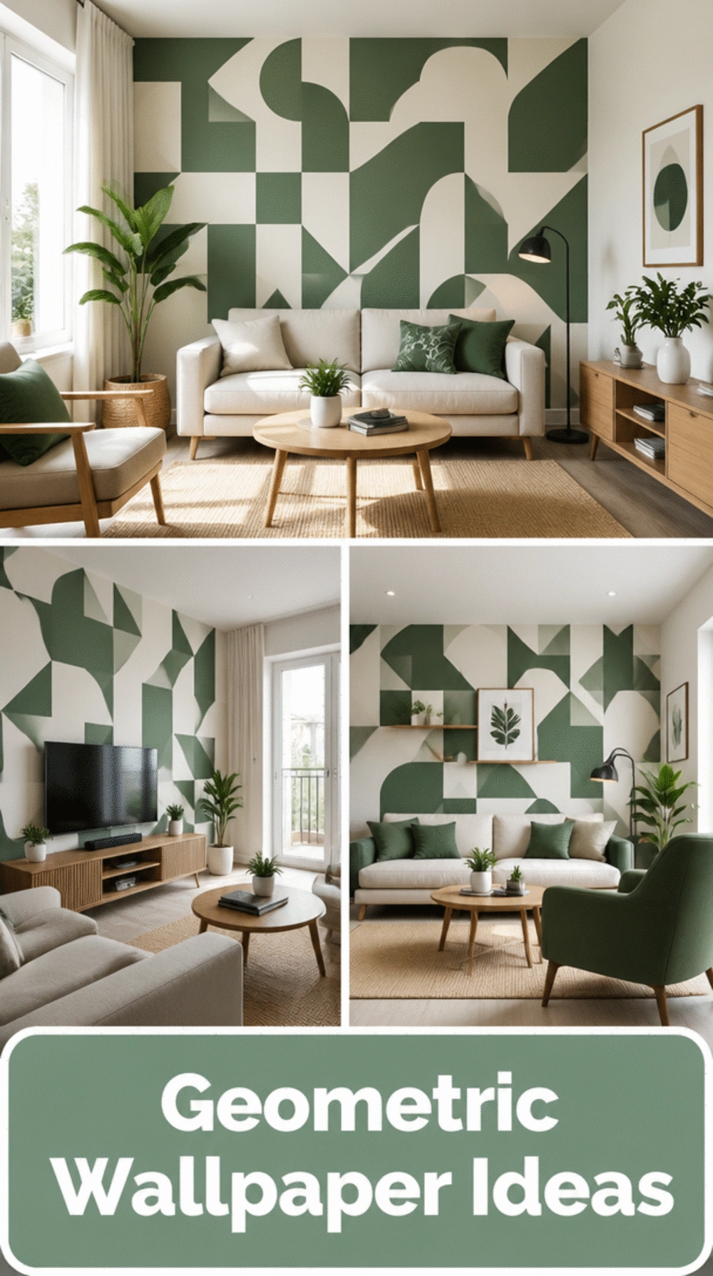 Small Living Room Geometric Wallpaper on One Accent Wall That Adds Depth Without Crowding