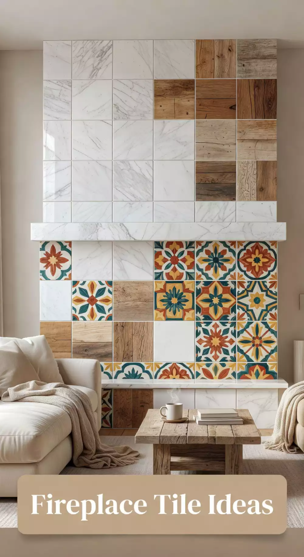 Small Rented Living Room Peel-and-Stick Tile on the Hearth That Updates a Tired Small Fireplace