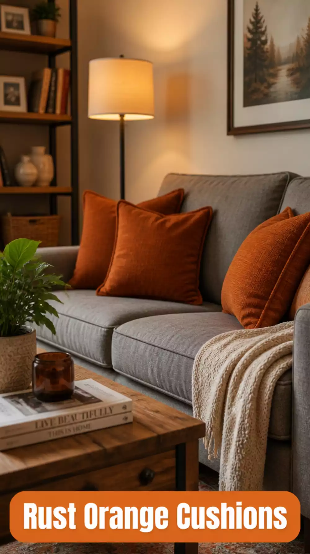 Small Living Room Rust Orange Accent Cushion Set That Transforms a Grey Tiny Sofa Instantly