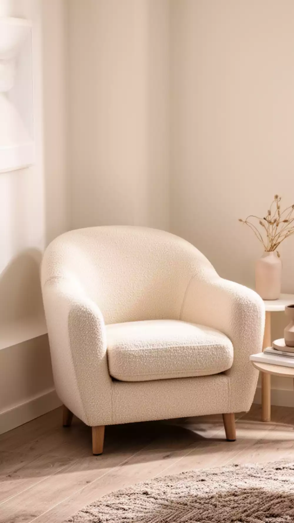 Cozy Cream Boucle Armchair for a Neutral Living Room