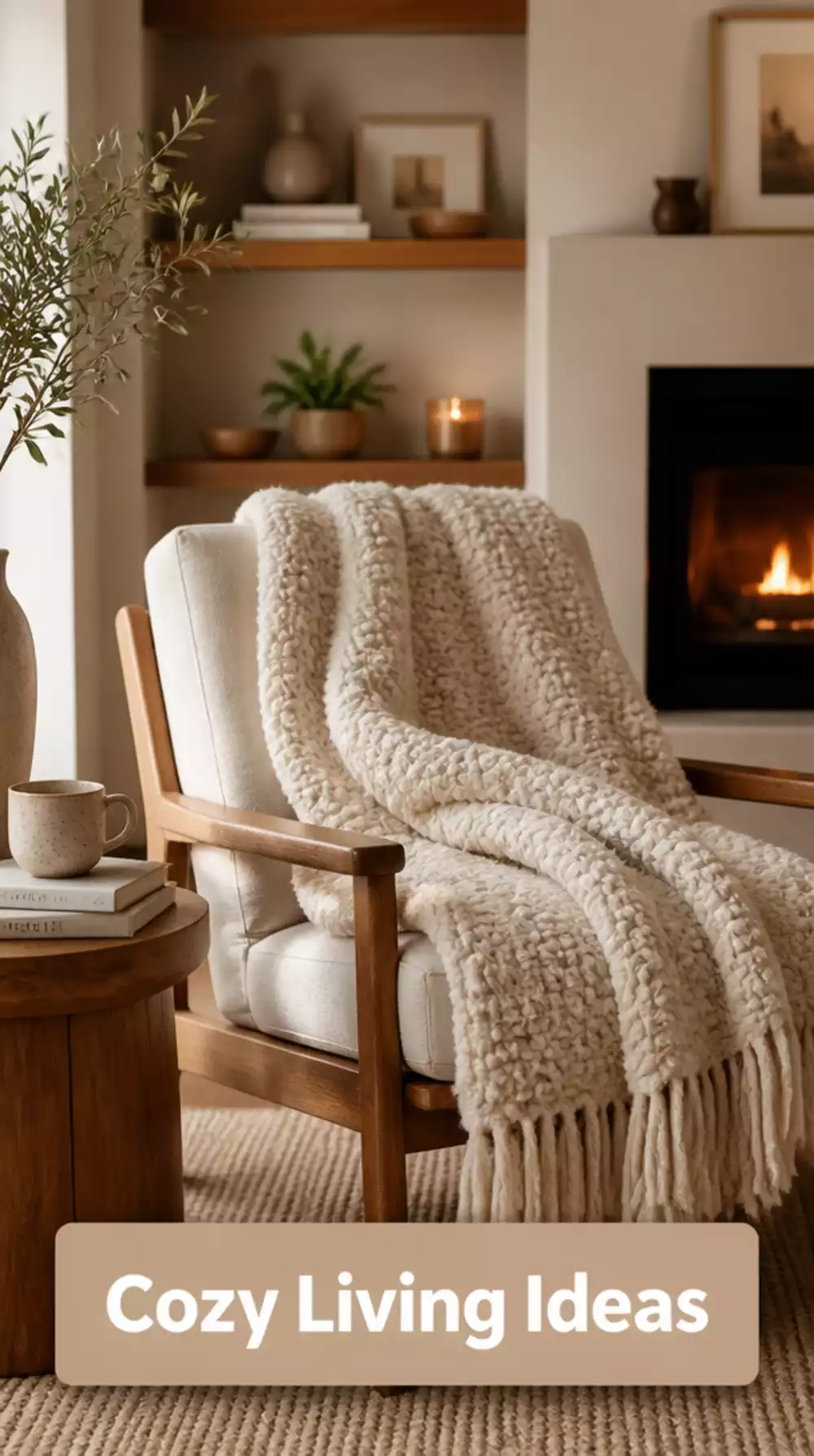 Handwoven Boucle Throw Blanket in Warm Oatmeal for a Cozy Small Living Room Corner