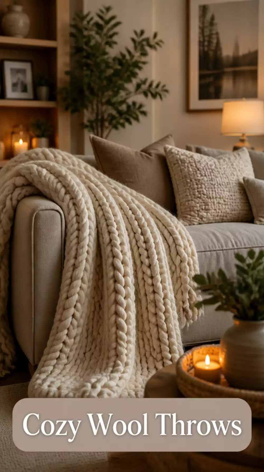 Living Room Chunky Wool Throw Draped on the Sofa Arm in a Small Hygge Space That Invites Rest