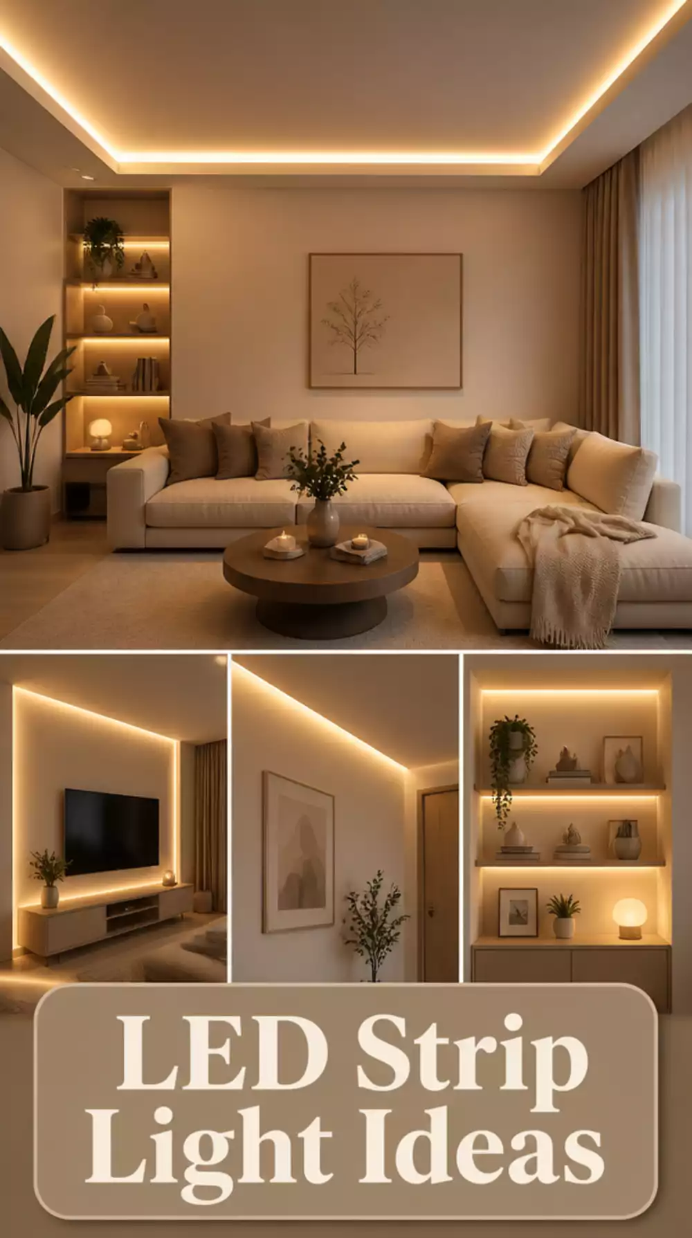 Small Living Room LED Strip Light Along the Ceiling That Creates a Modern Glow