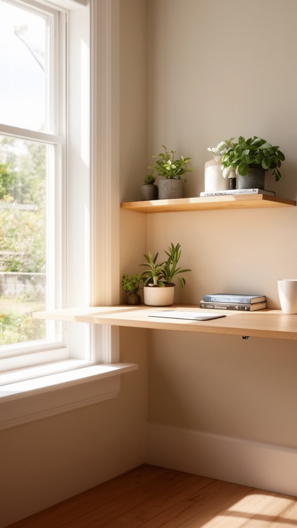 Why a Floating Desk Shelf at the Window Seat Is the Best Small Living Room Office Setup