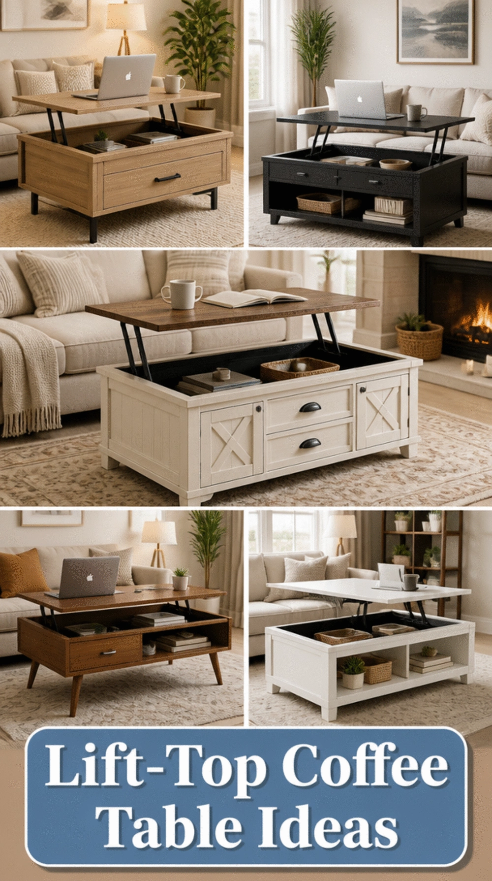 Small Living Room Lift-Top Coffee Table That Doubles as a Dining Surface