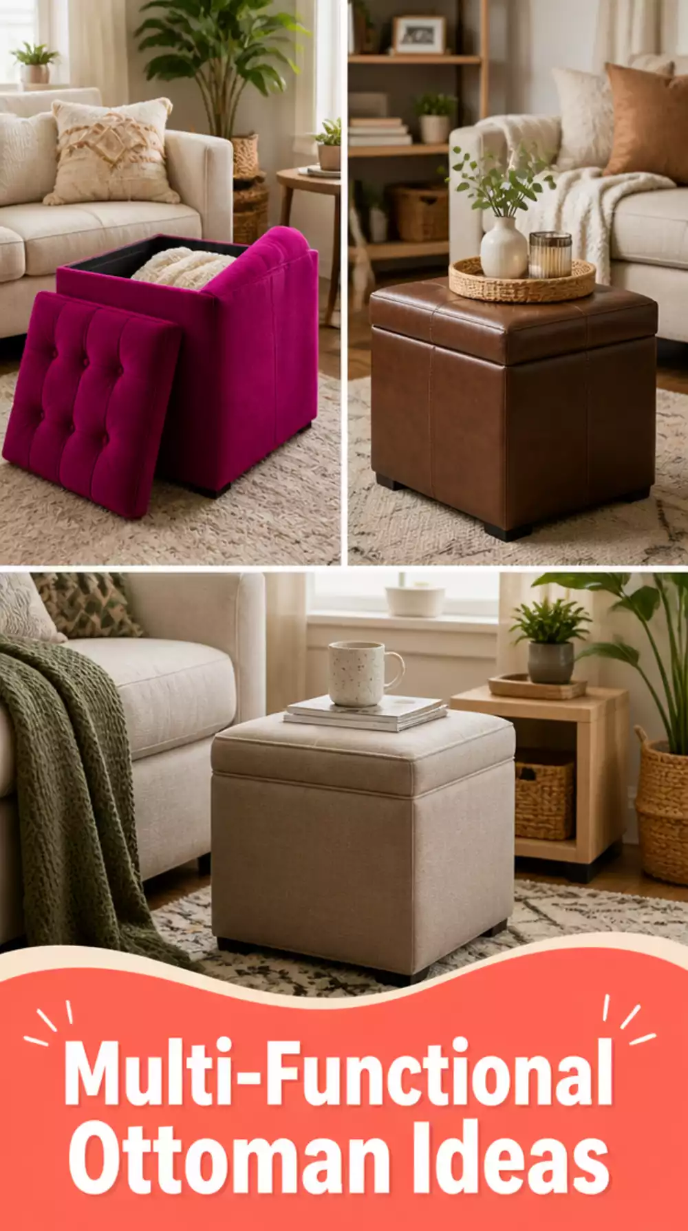 Small College Apartment Living Room Storage Cube Ottoman That Holds Books and Seats Guests