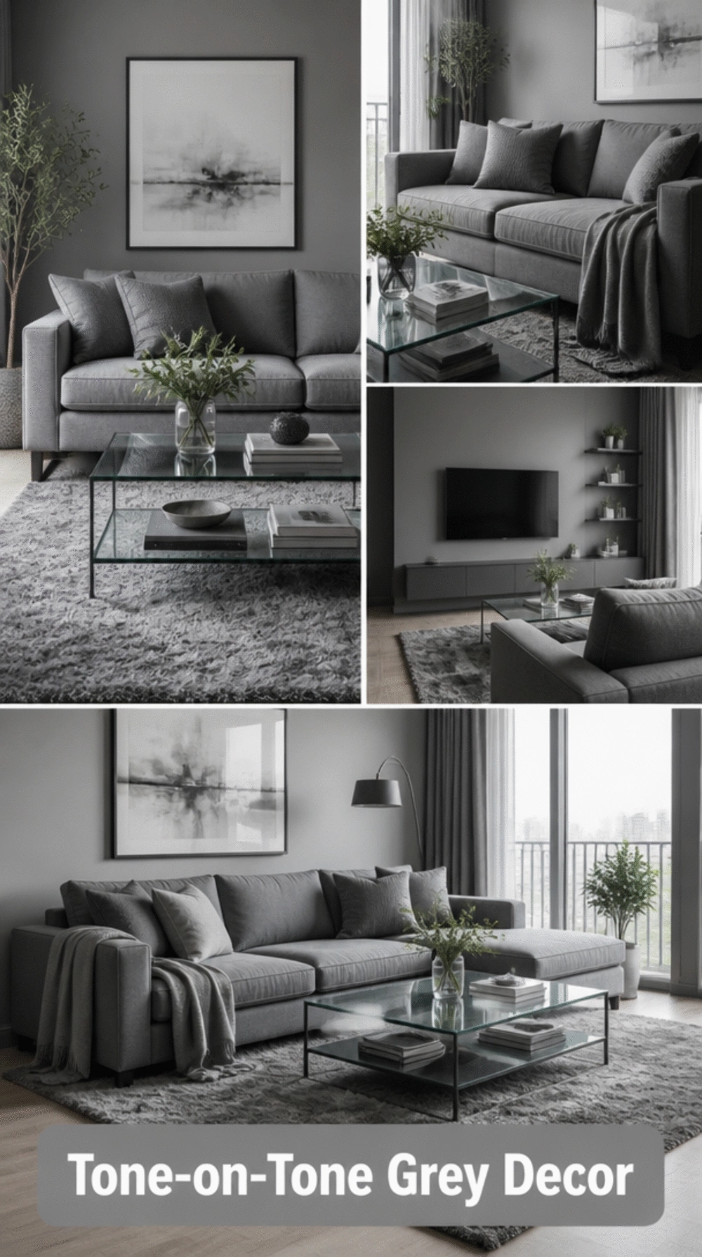 Living Room Tone-on-Tone Grey Sofa and Wall Pairing in a Small Compact Space That Feels Sleek
