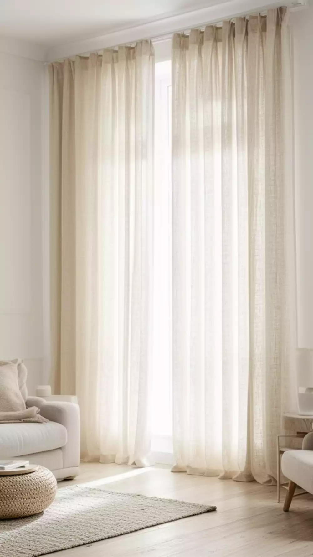 Floor-Length Linen Curtains for Small Living Rooms