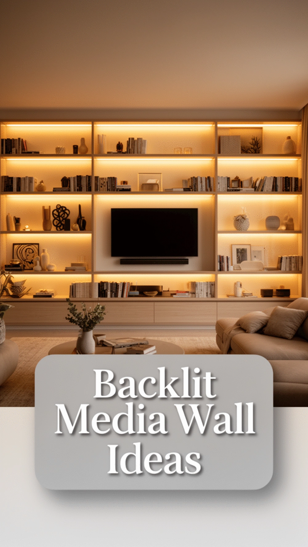 The Living Room Backlit Media Wall LED Strip That Makes Shelving Look Premium