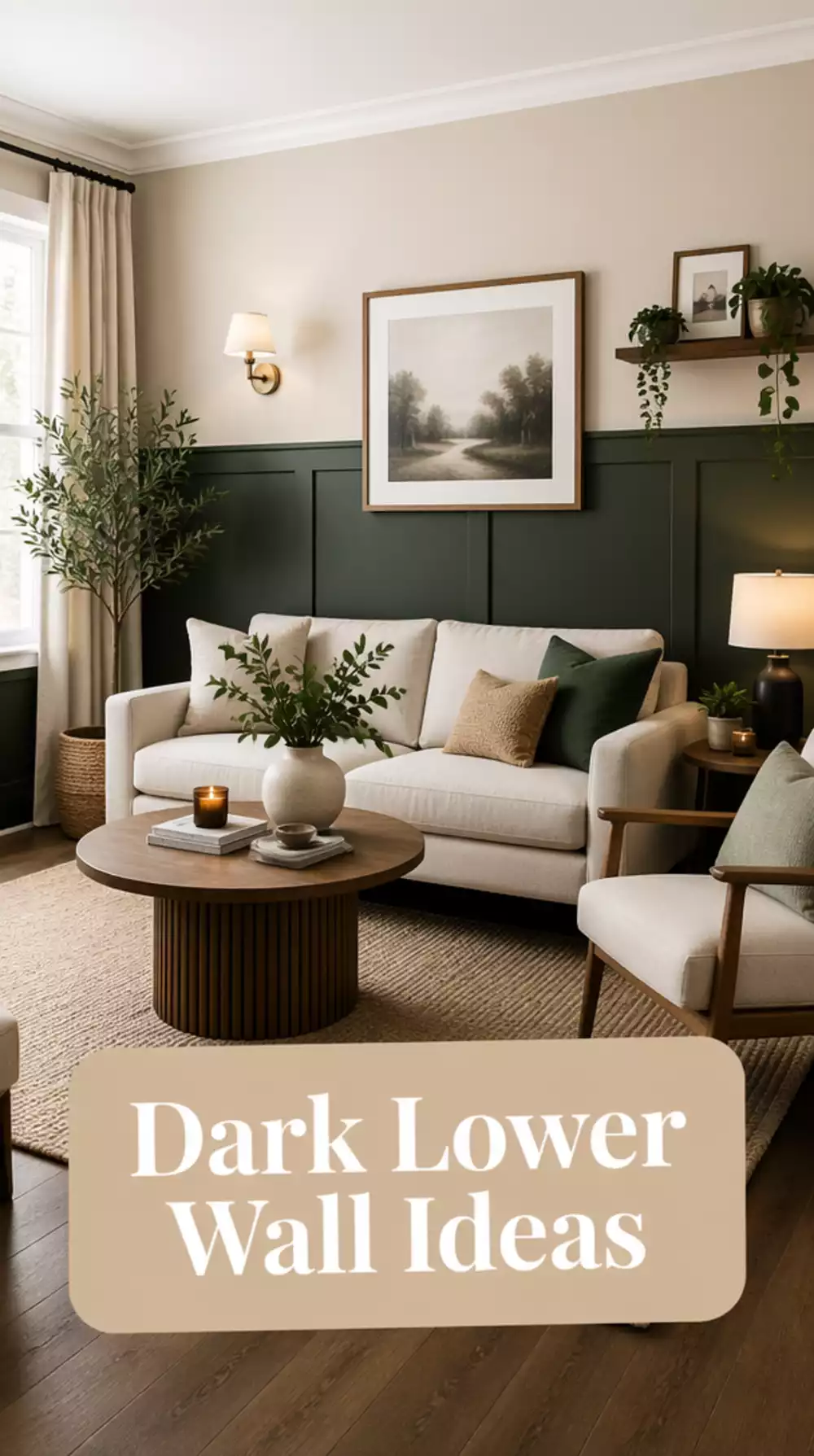 Living Room Dark Lower Wall With a Light Upper Half in a Small Space That Grounds a Tiny Room