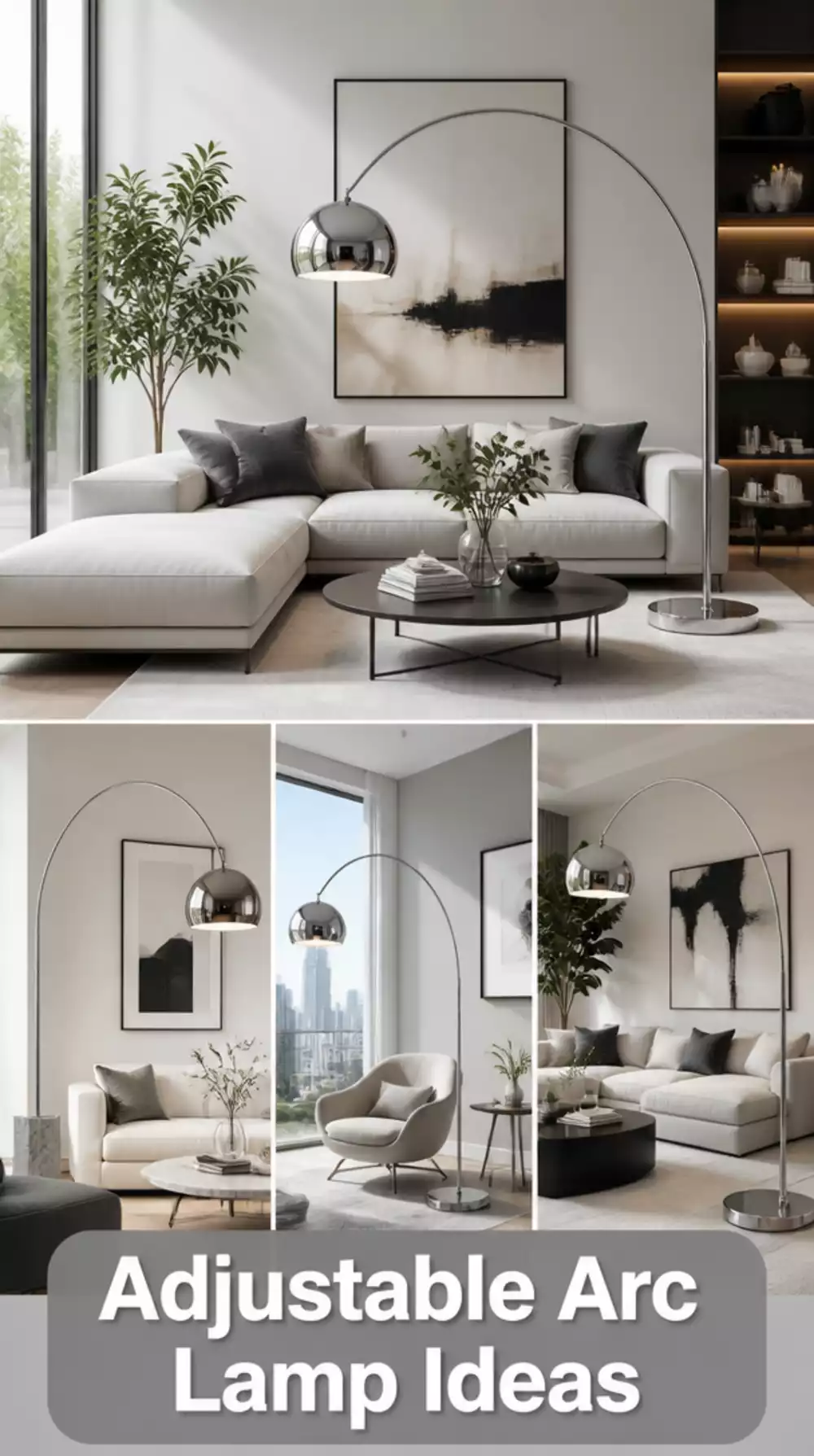Living Room Adjustable Arc Lamp in Chrome for a Small Modern Space That Needs Flexibility