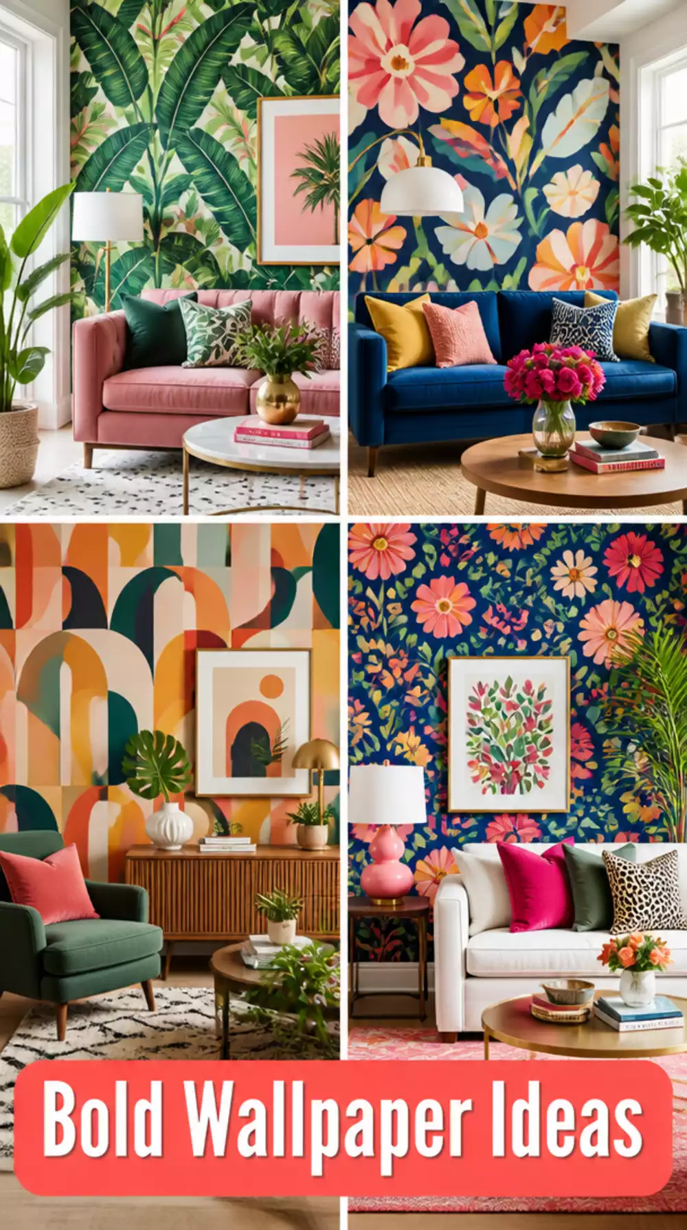 Living Room Bold Printed Wallpaper in a Small Maximalist Space That Draws You Straight In
