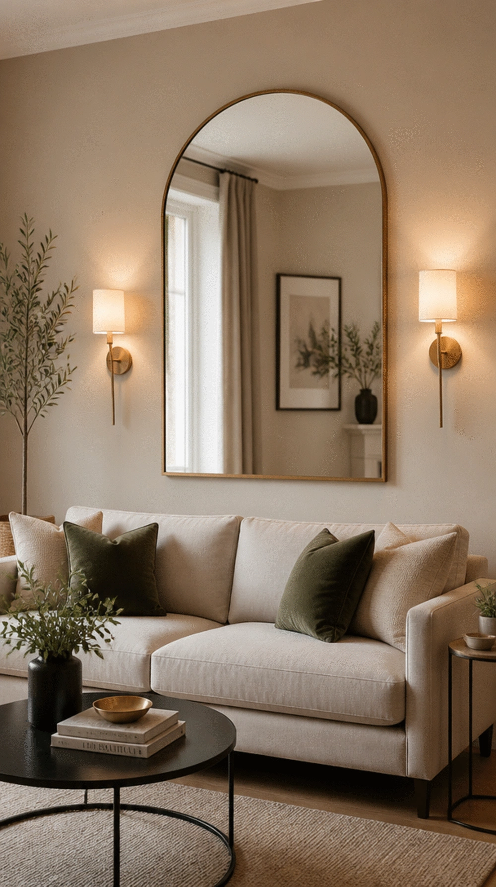 The Single Large Mirror Styled as Art That Makes a Small Living Room Look Designed