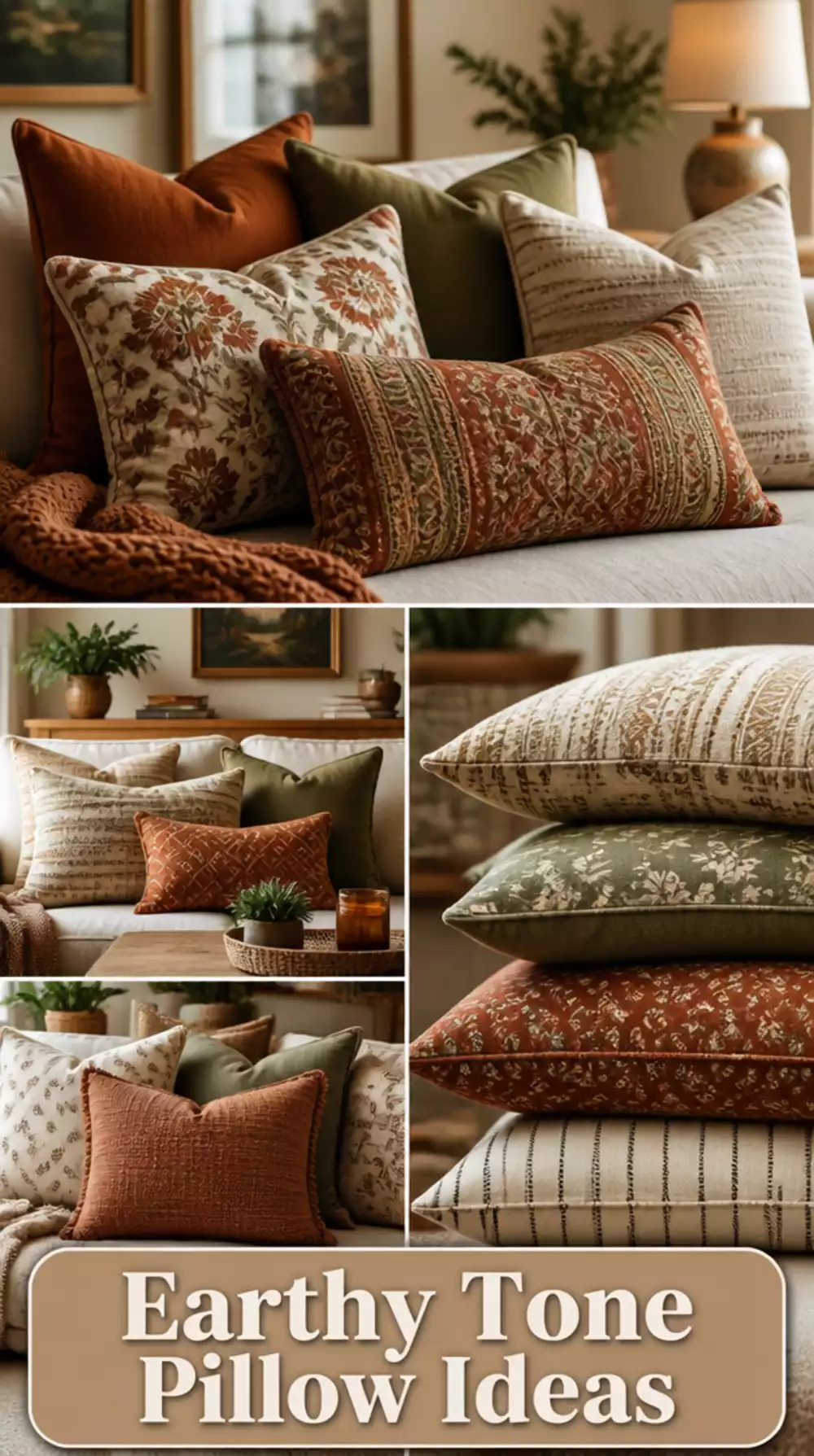 Living Room Earthy Tone Layered Throw Pillow Set for a Warm Small Room Refresh