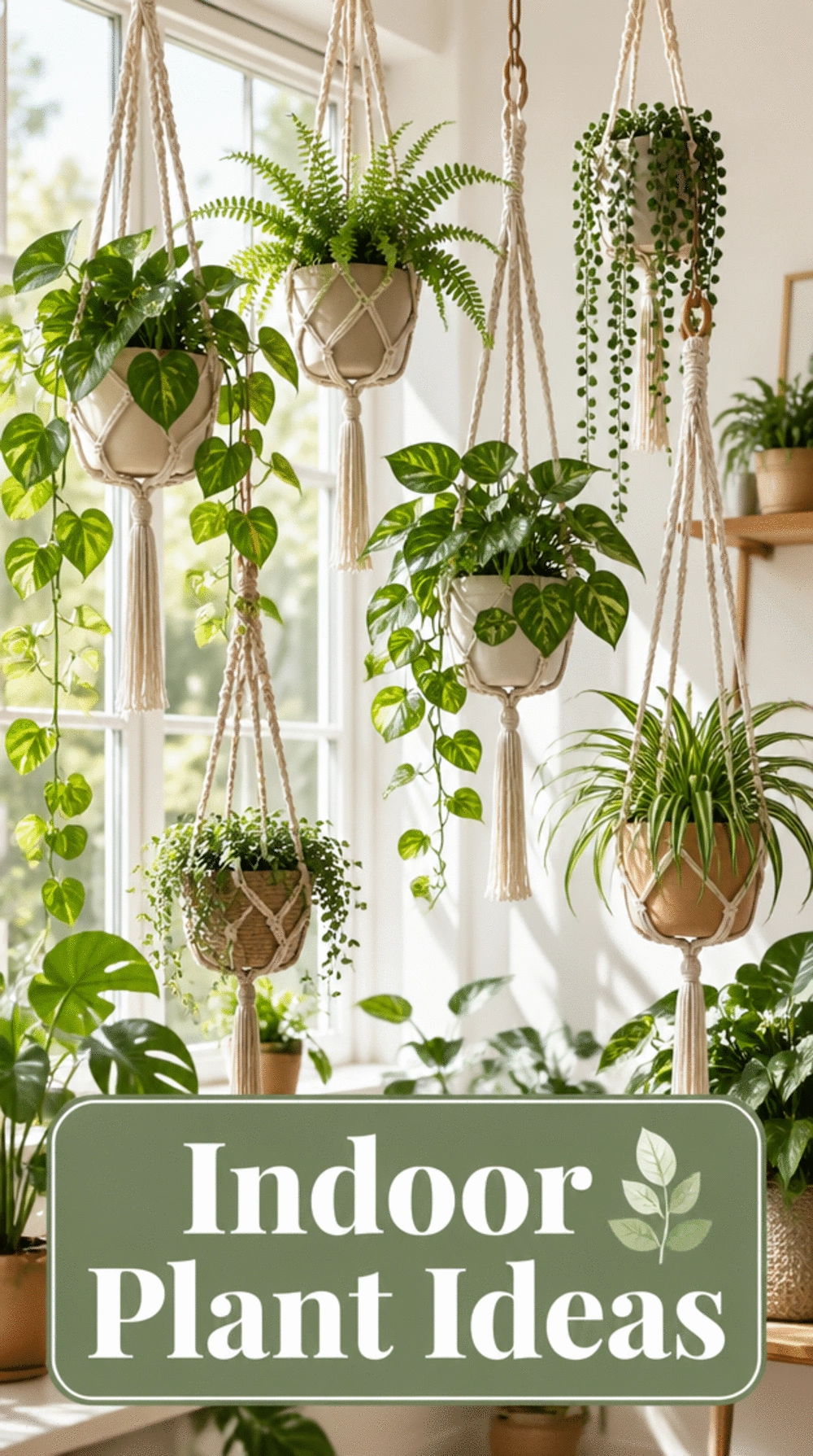 Living Room Indoor Hanging Plant in the Window of a Small Space That Frames the Natural Light
