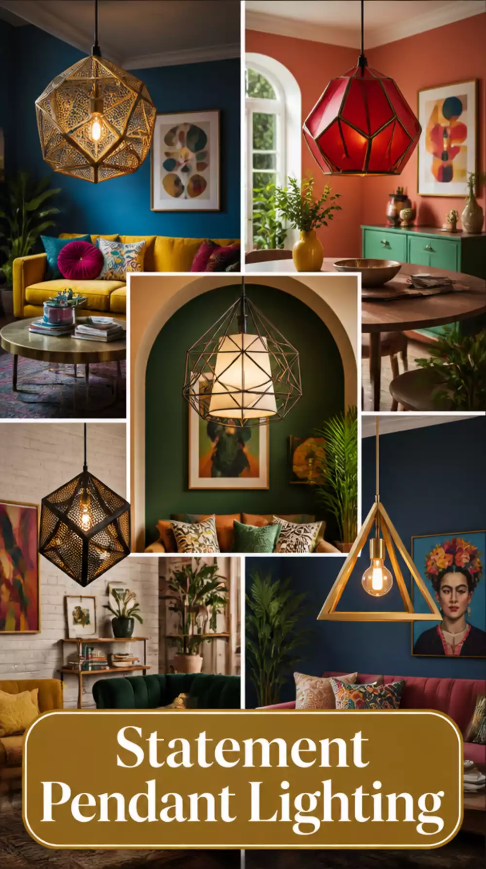 Living Room Statement Pendant in a Bold Geometric Shape for a Small Eclectic Space
